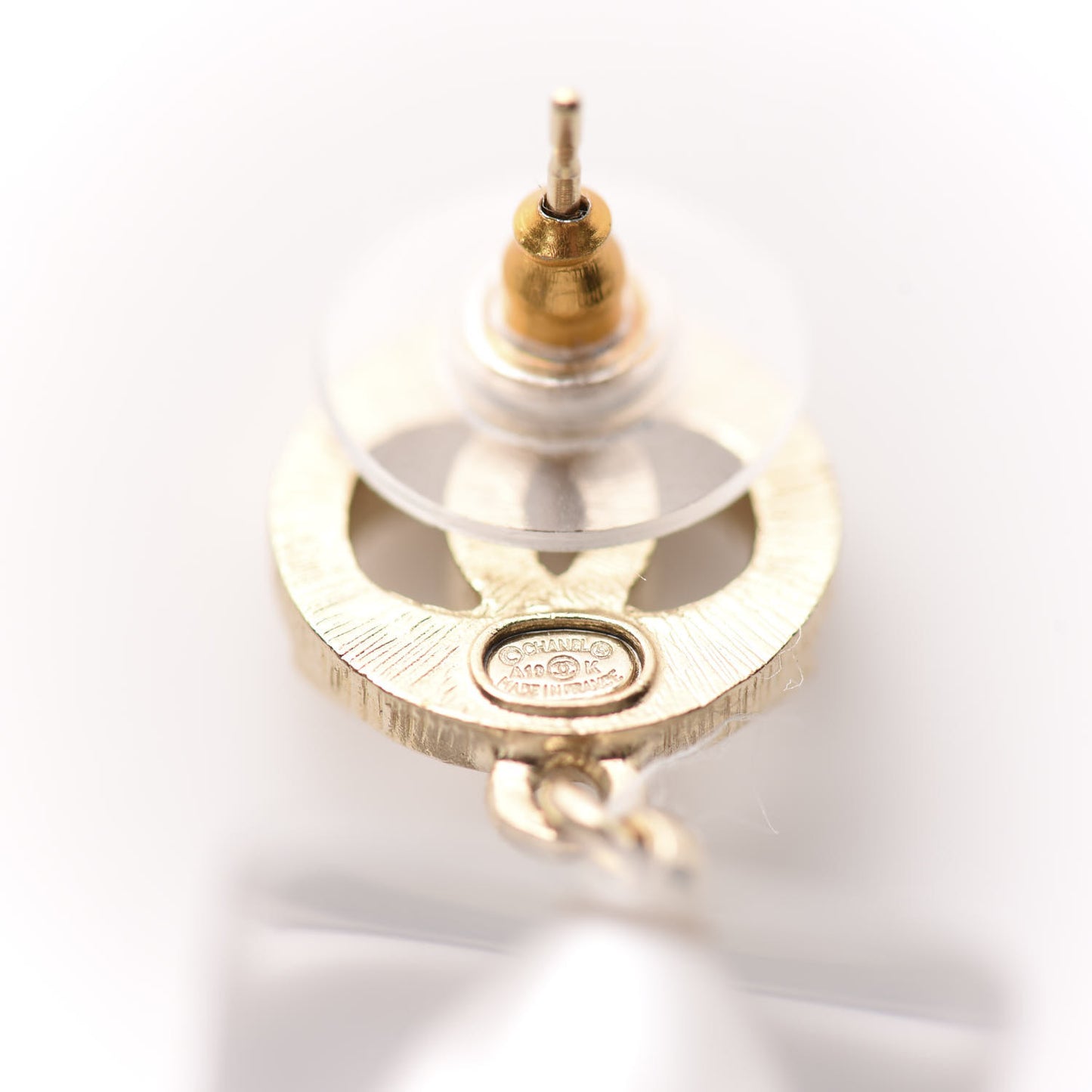Crystal Lucite Pearl CC Drop Earrings Gold