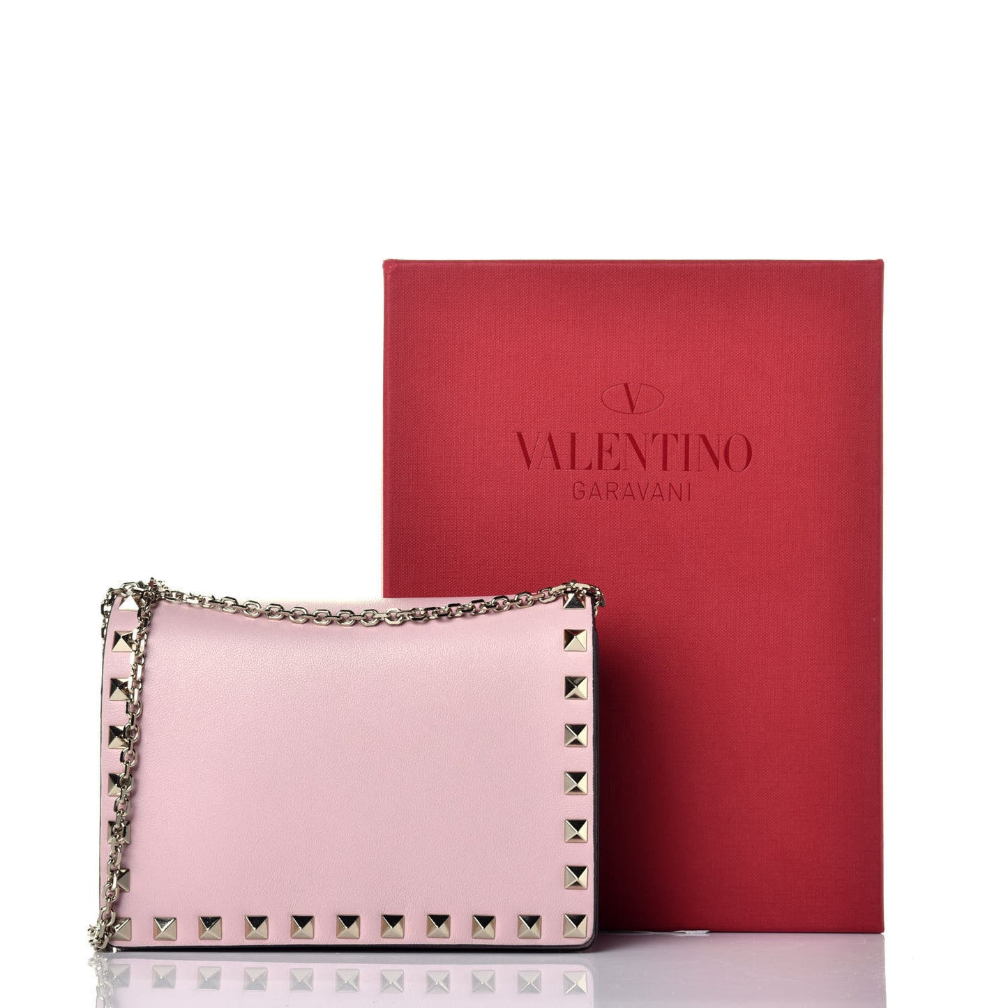 Calfskin Rockstud Wallet on Chain Water Rose