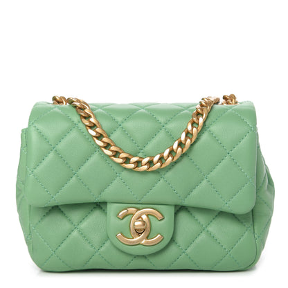 Chanel Lambskin Resin Quilted Mini Pearl Samba Square Flap Green 1 of 11