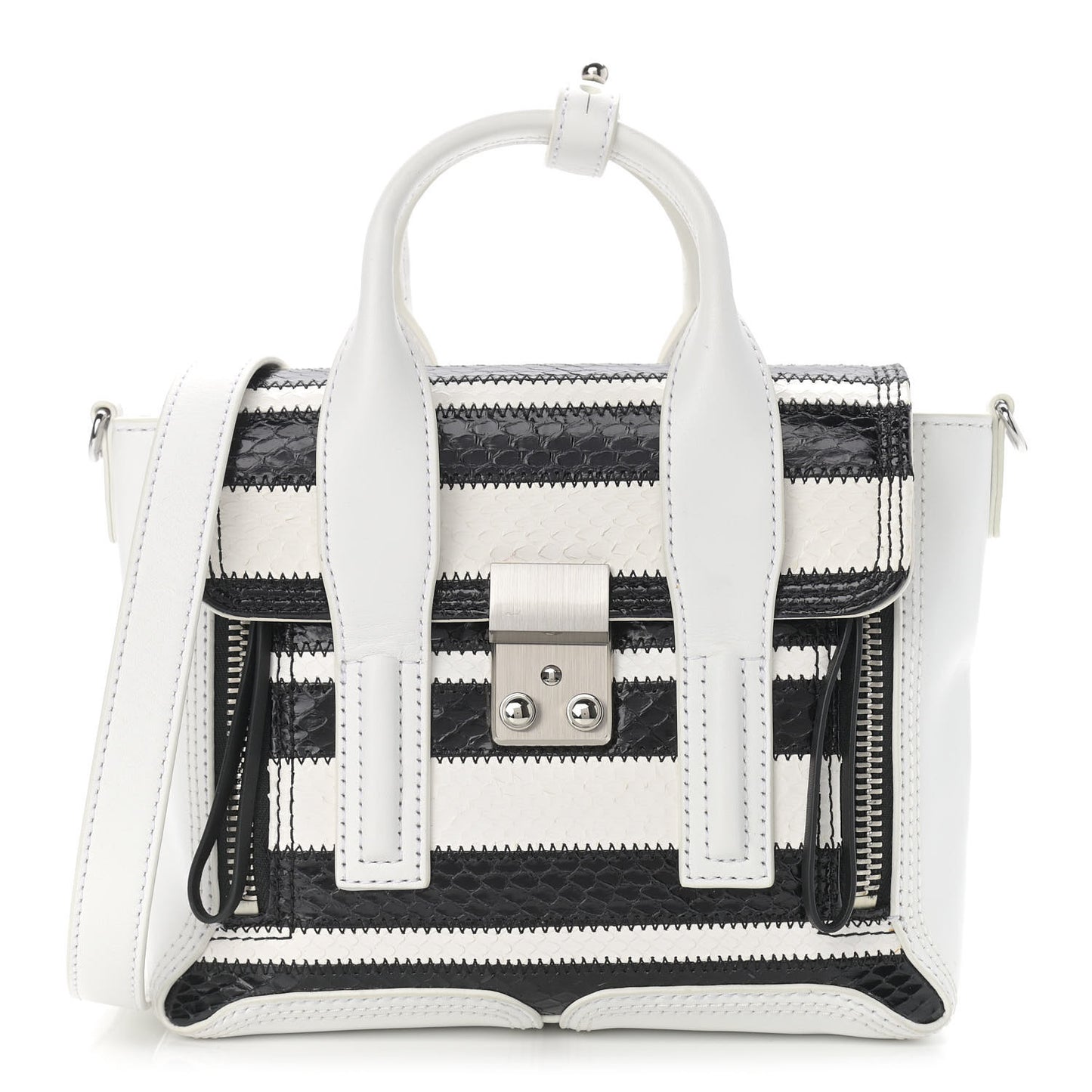 Snakeskin Calfskin Mini Pashli Satchel Black White