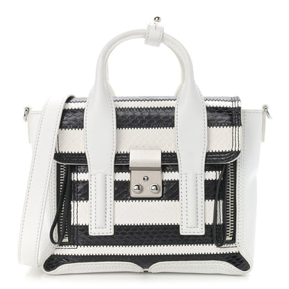 3.1 Phillip Lim Snakeskin Calfskin Mini Pashli Satchel Black White 1 of 13