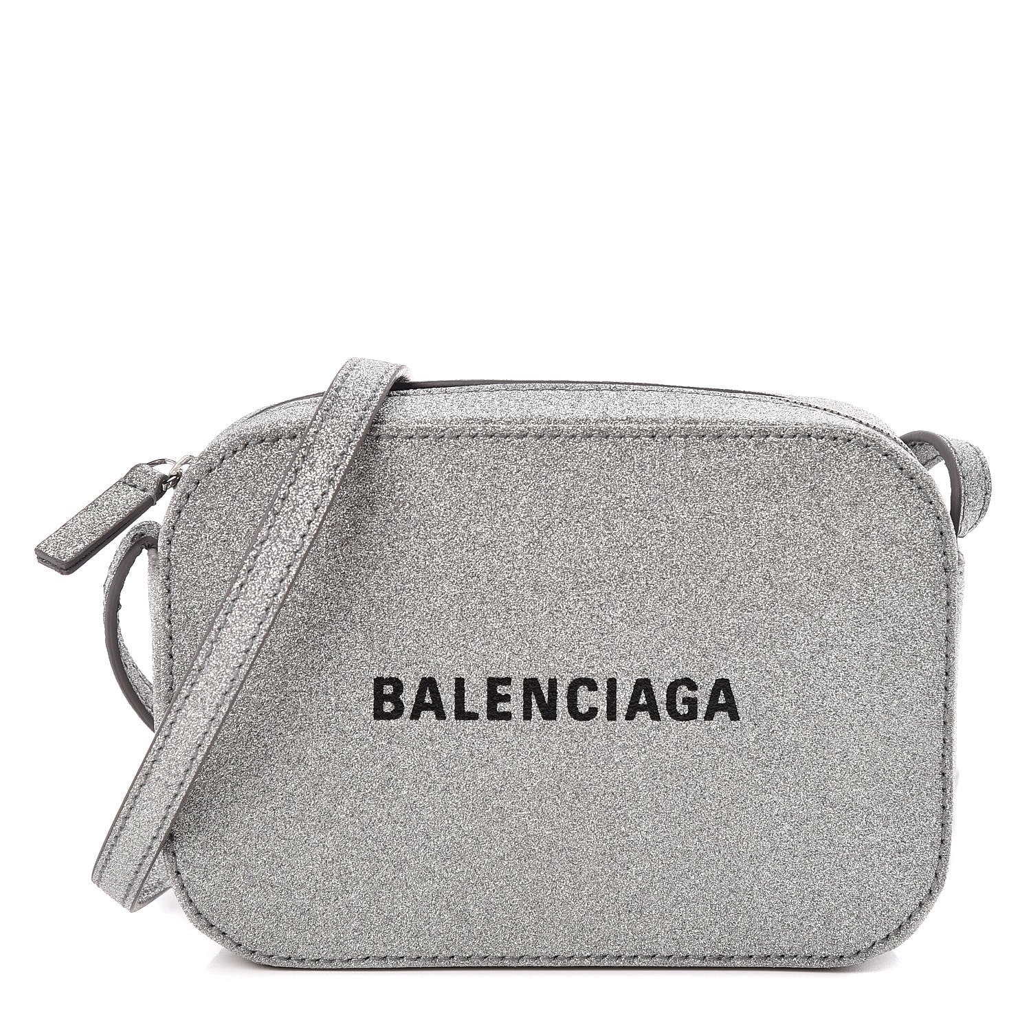 Balenciaga Glitter Calfskin Logo XS Everyday Camera Bag Silver 1 of 9