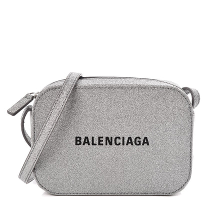 Balenciaga Glitter Calfskin Logo XS Everyday Camera Bag Silver 1 of 9