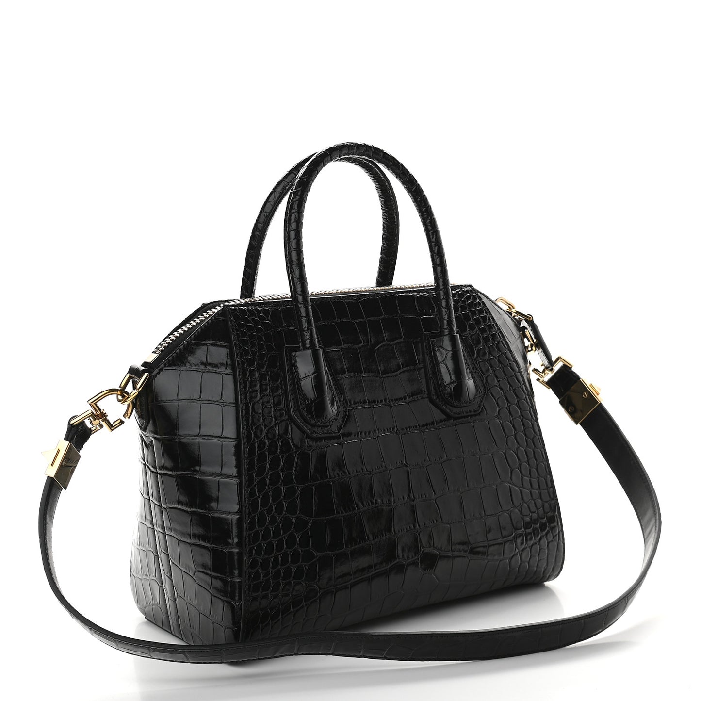 Calfskin Crocodile Embossed Small Antigona Black