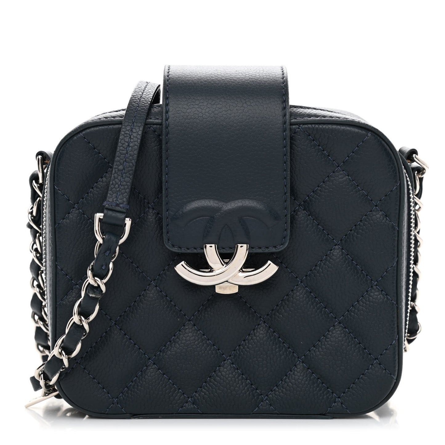 Caviar Quilted Mini CC Box Camera Bag Dark Blue