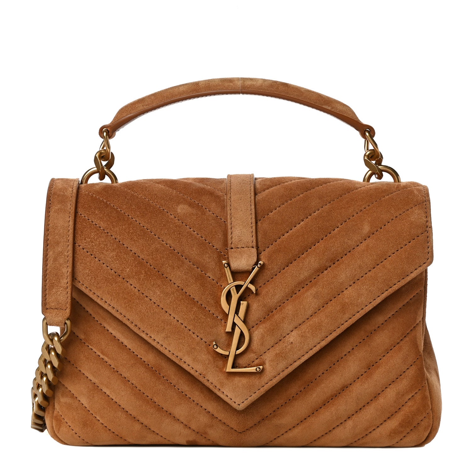 Saint Laurent Suede Matelasse Chevron Monogram Medium College Bag Cinnamon 1 of 13