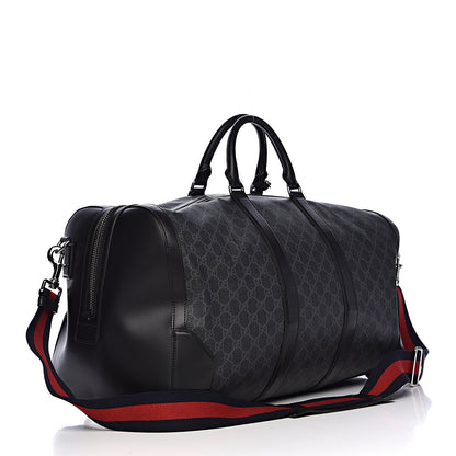 Gucci Soft GG Supreme Monogram Appia Calfskin Web Large Carry On Duffle Bag Black Grey 3 of 17