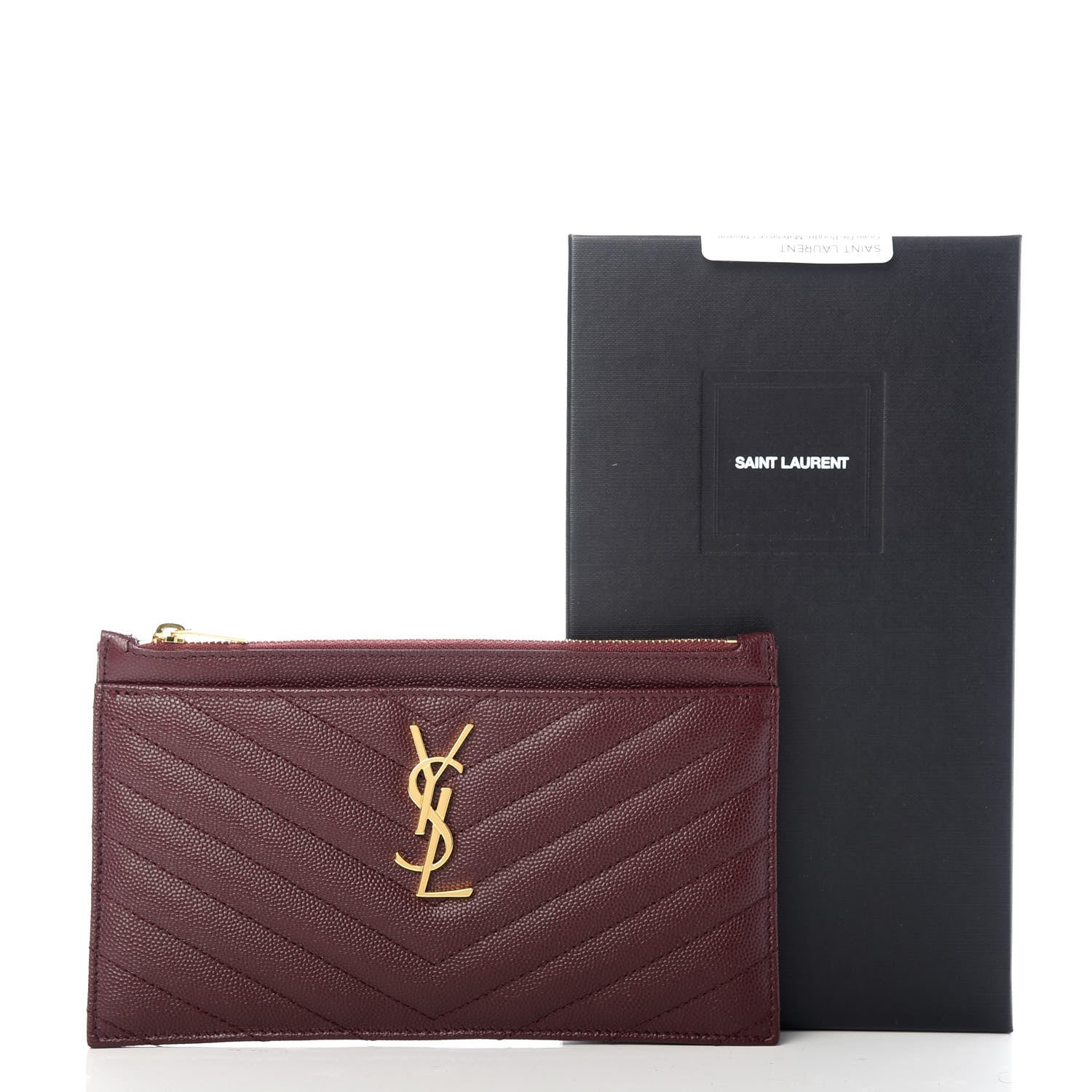 Saint Laurent Grain De Poudre Matelasse Chevron Monogram Bill Pouch Rouge Legion 8 of 8