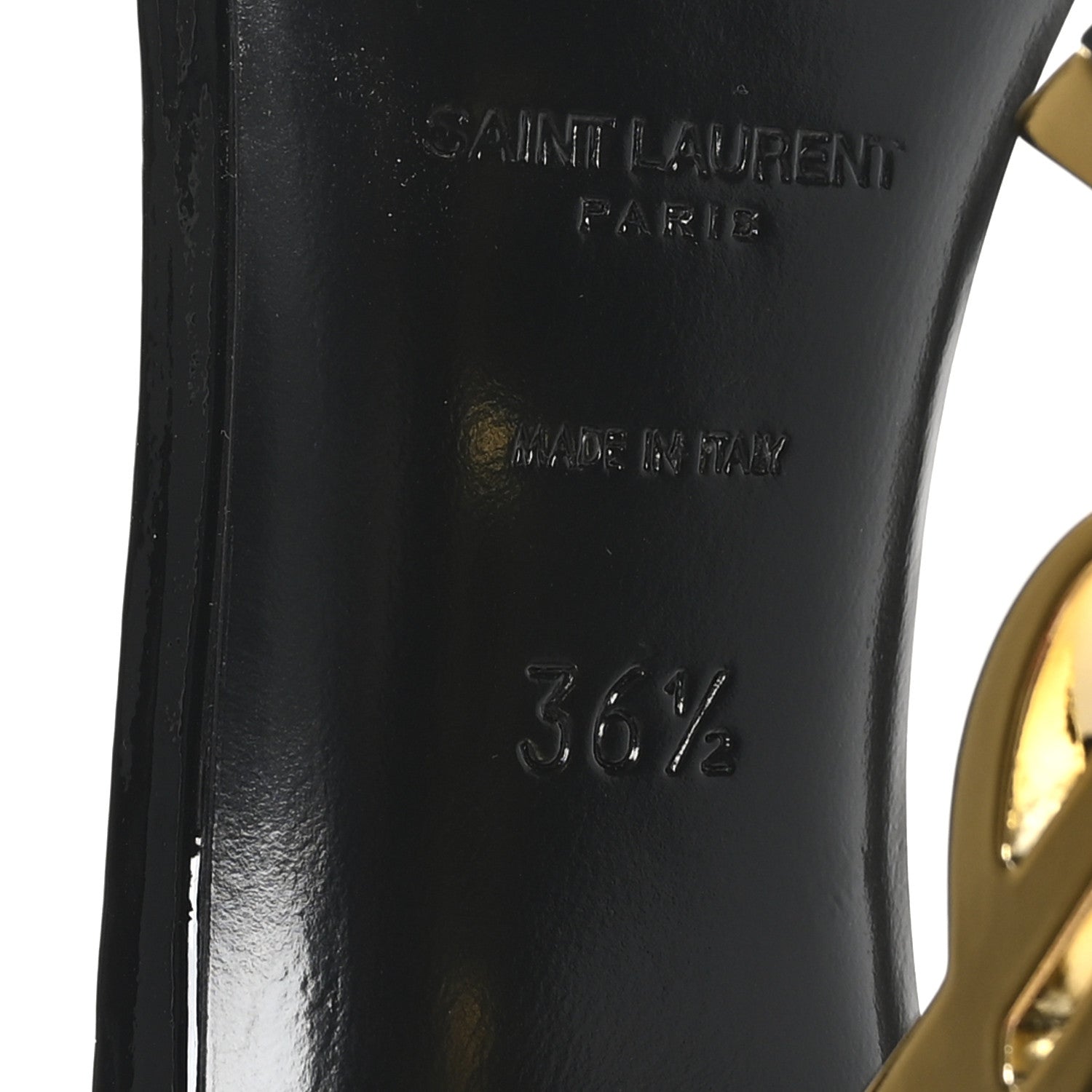 Saint Laurent Patent Calfskin Opyum 110 Sandals 36.5 Black Gold 7 of 10