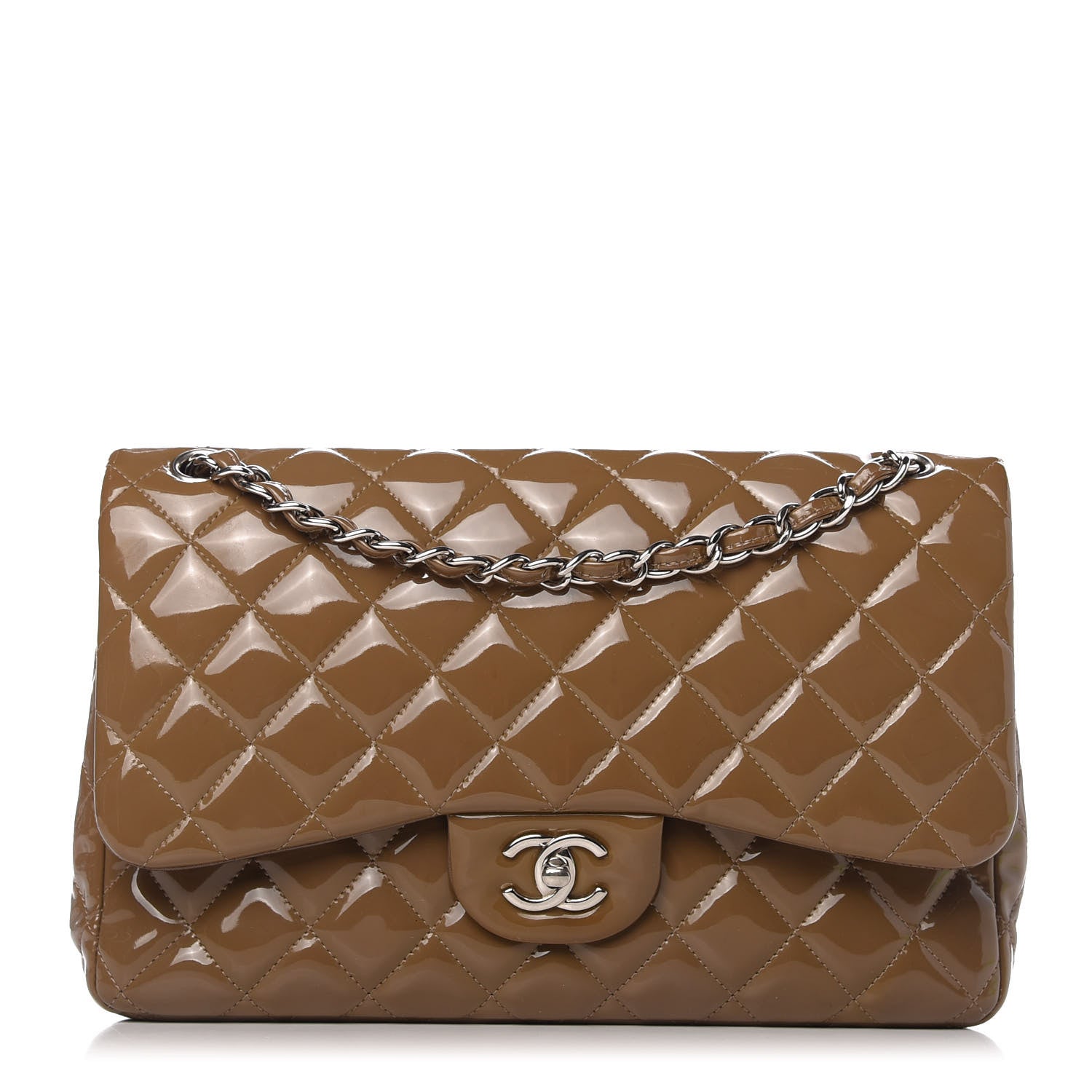 Chanel Patent Quilted Jumbo Double Flap Dark Beige 1 of 11