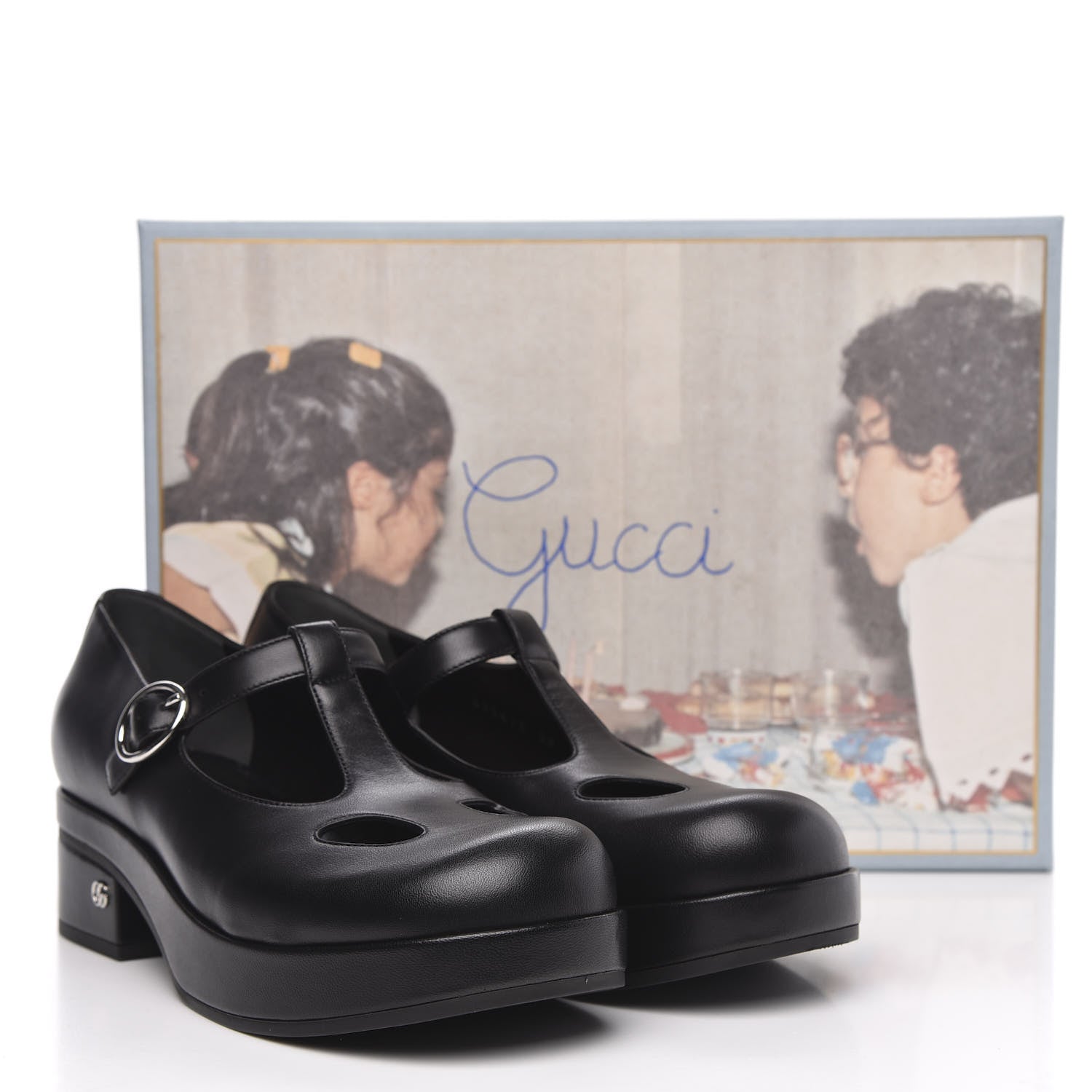 Gucci Calfskin T-Strap Mary Jane Platform Low-Heel Pumps 38 Black 9 of 9