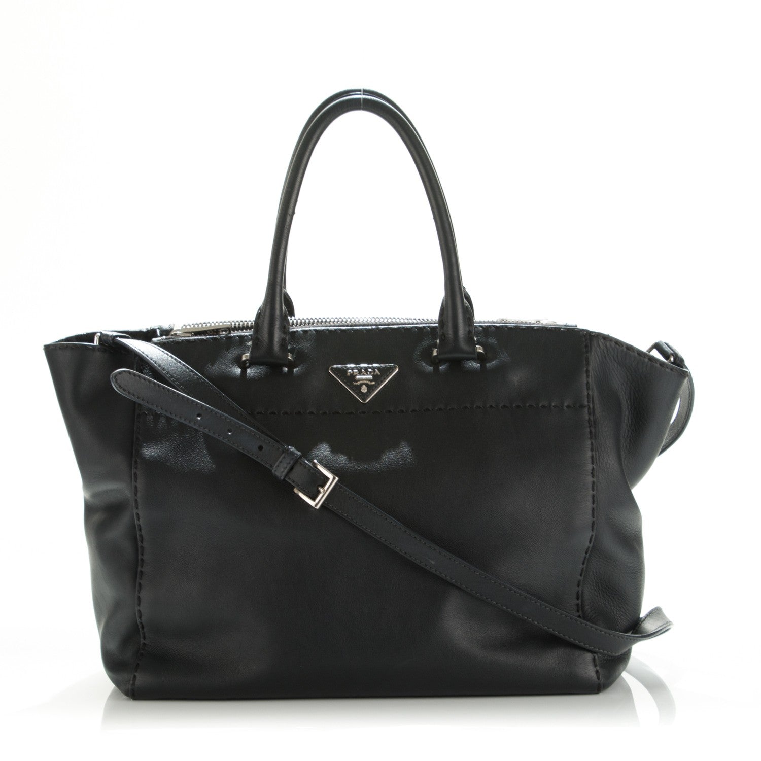 Prada City Calf Hand-Stitched Galleria Double Zip Tote Black 1 of 9