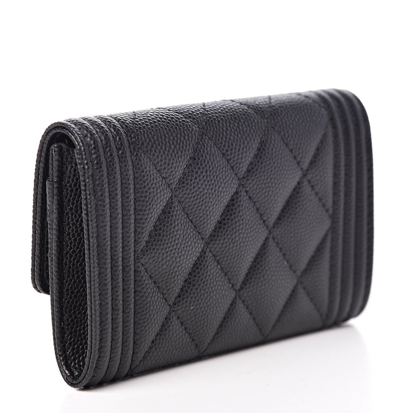 Caviar Quilted Boy Flap Card Holder Black