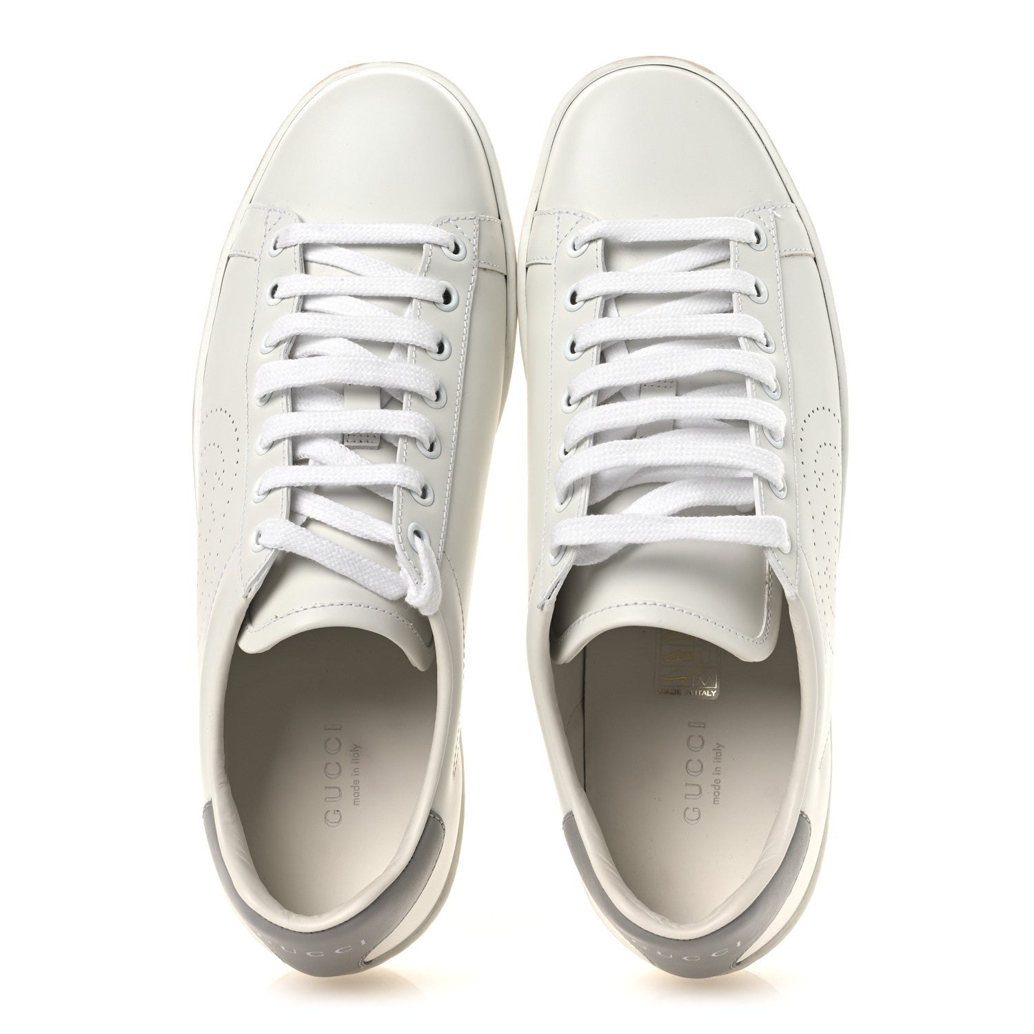 Gucci Calfskin Interlocking G Perforated Womens Ace Sneakers 39 White Grey Sky 2 of 11