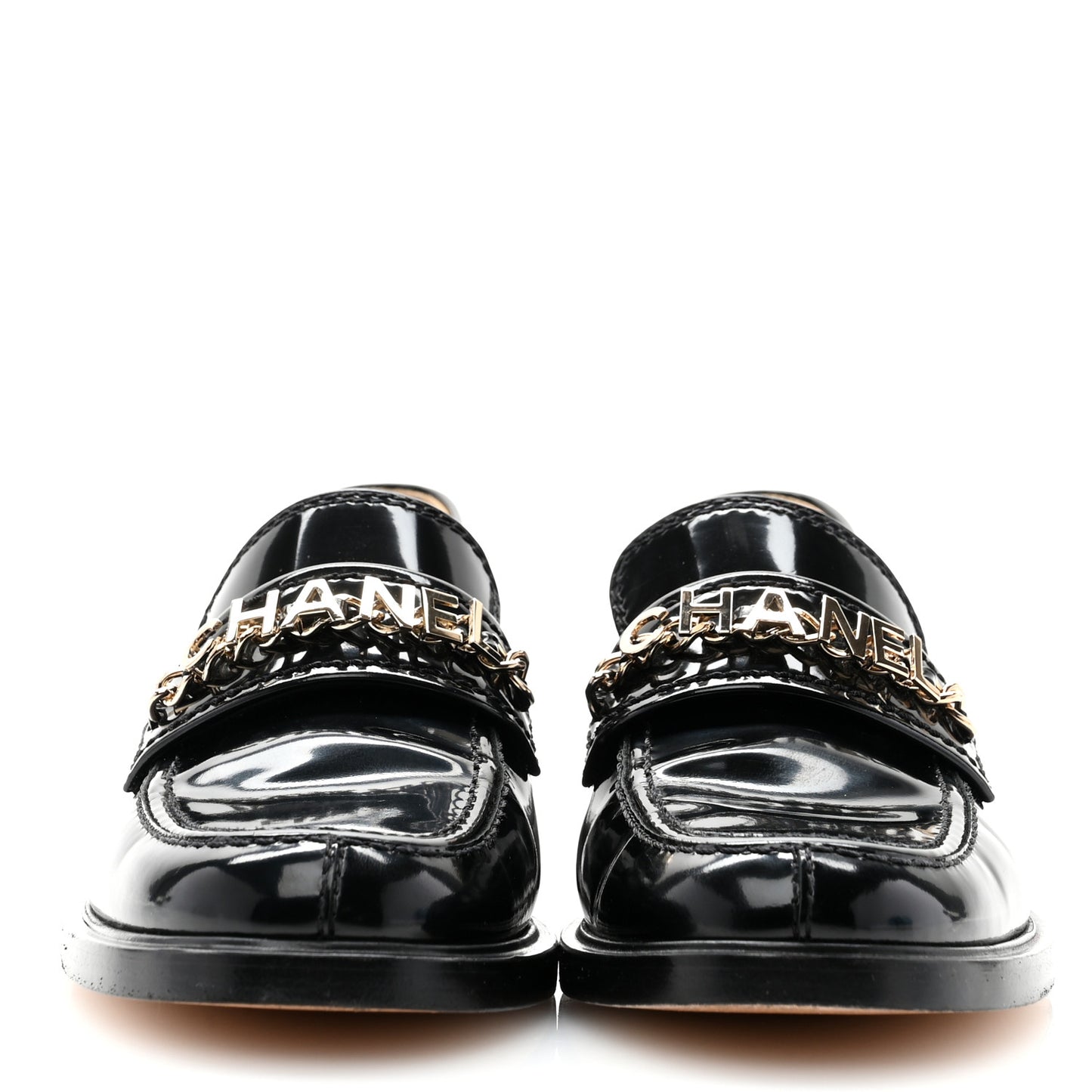Shiny Calfskin Logo Loafers 38 Black