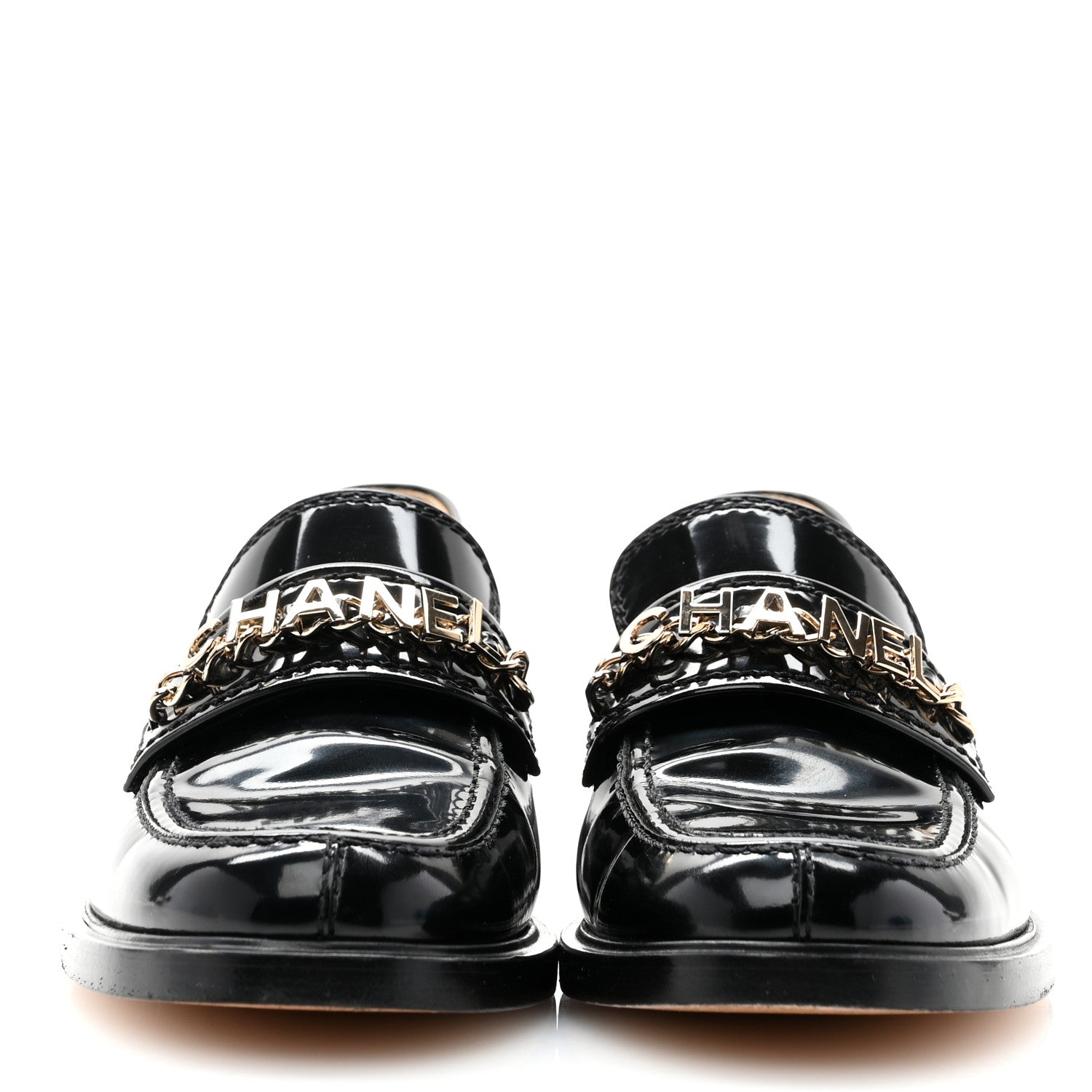 Chanel Shiny Calfskin Logo Loafers 38 Black 2 of 9