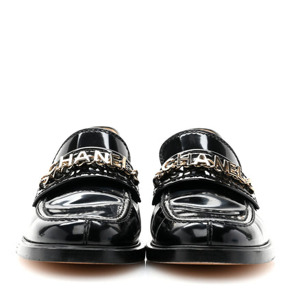 Chanel Shiny Calfskin Logo Loafers 38 Black 2 of 9