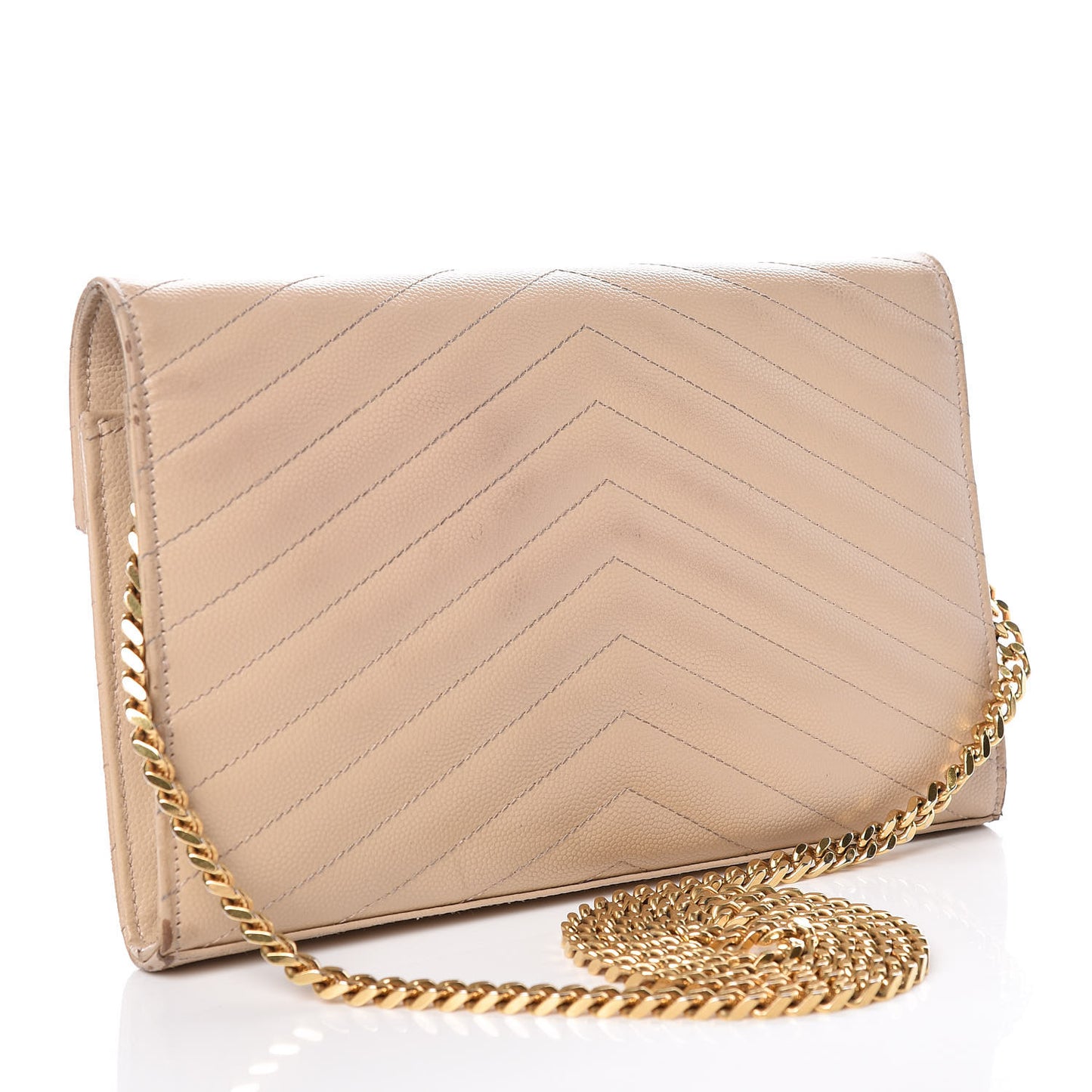 Grain De Poudre Matelasse Chevron Monogram Chain Wallet Deep Beige