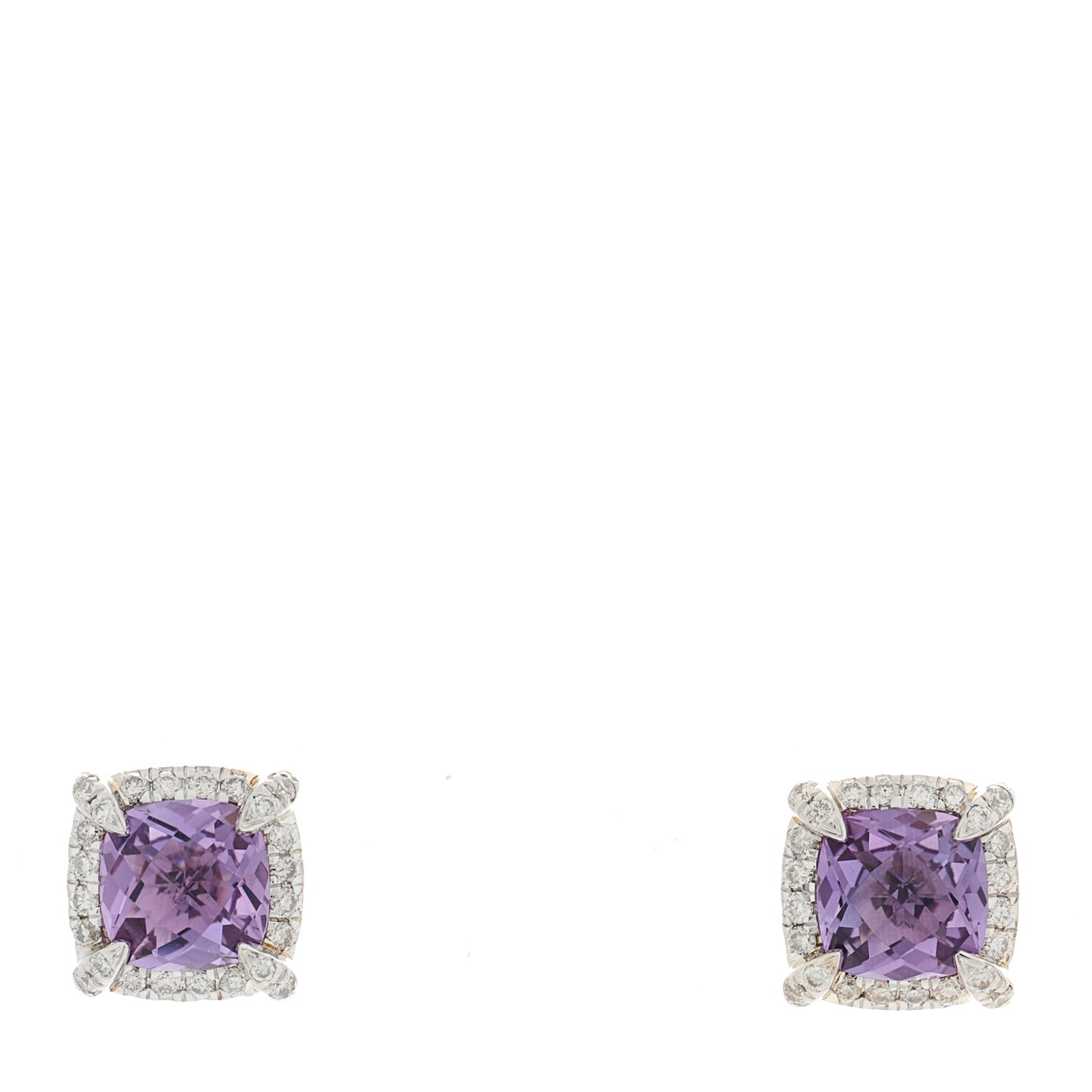 Sterling Silver Diamond Amethyst Chatelaine Bezel Stud Earrings