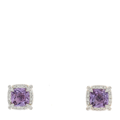 David Yurman Sterling Silver Diamond Amethyst Chatelaine Bezel Stud Earrings 1 of 4