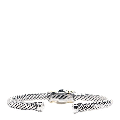 David Yurman Sterling Silver 14K Yellow Gold Blue Chalcedony 5mm Noblesse Cable Bracelet 3 of 6