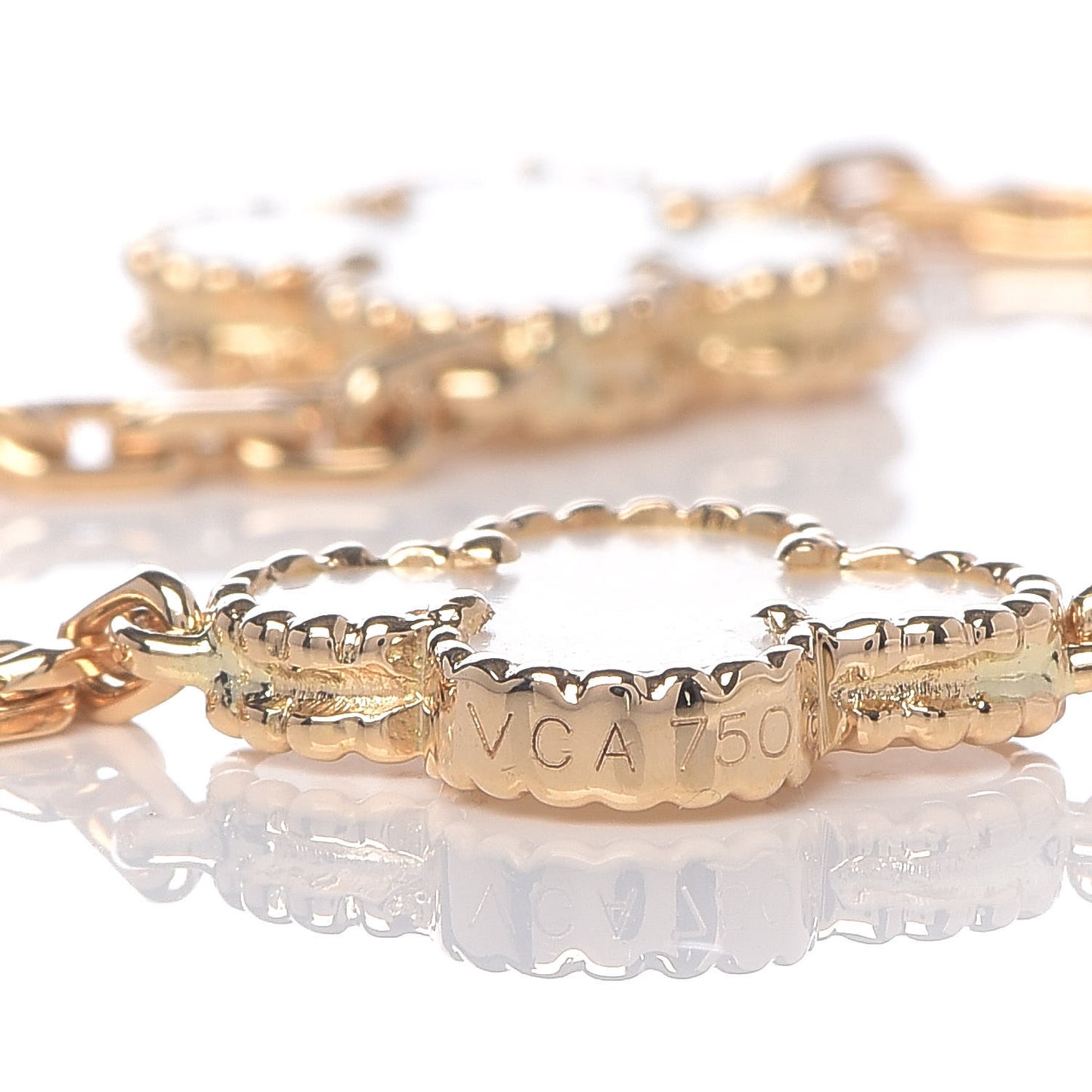 18K Yellow Gold Mother of Pearl 5 Motifs Vintage Alhambra Bracelet