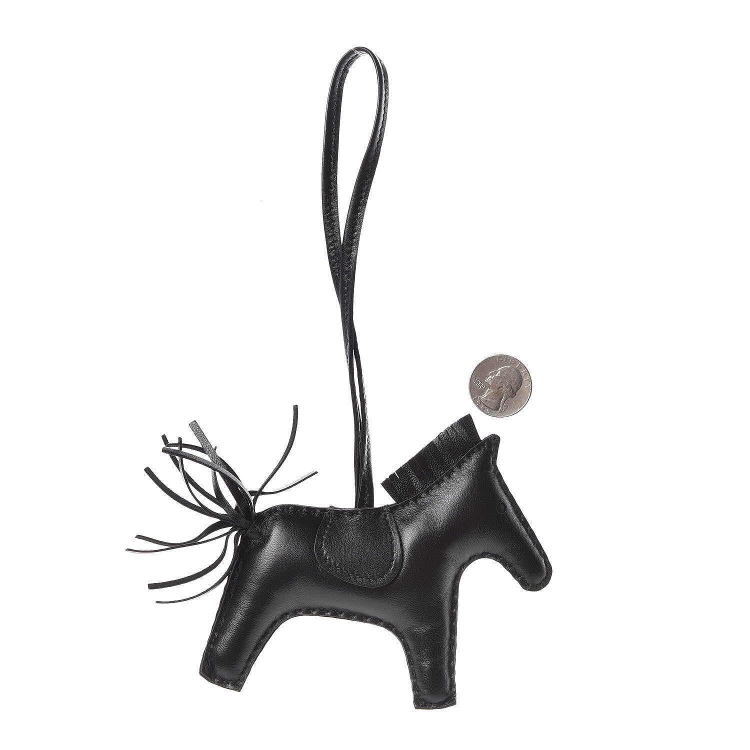 Hermes Milo Lambskin Grigri Rodeo Horse Bag Charm MM So Black 2 of 5