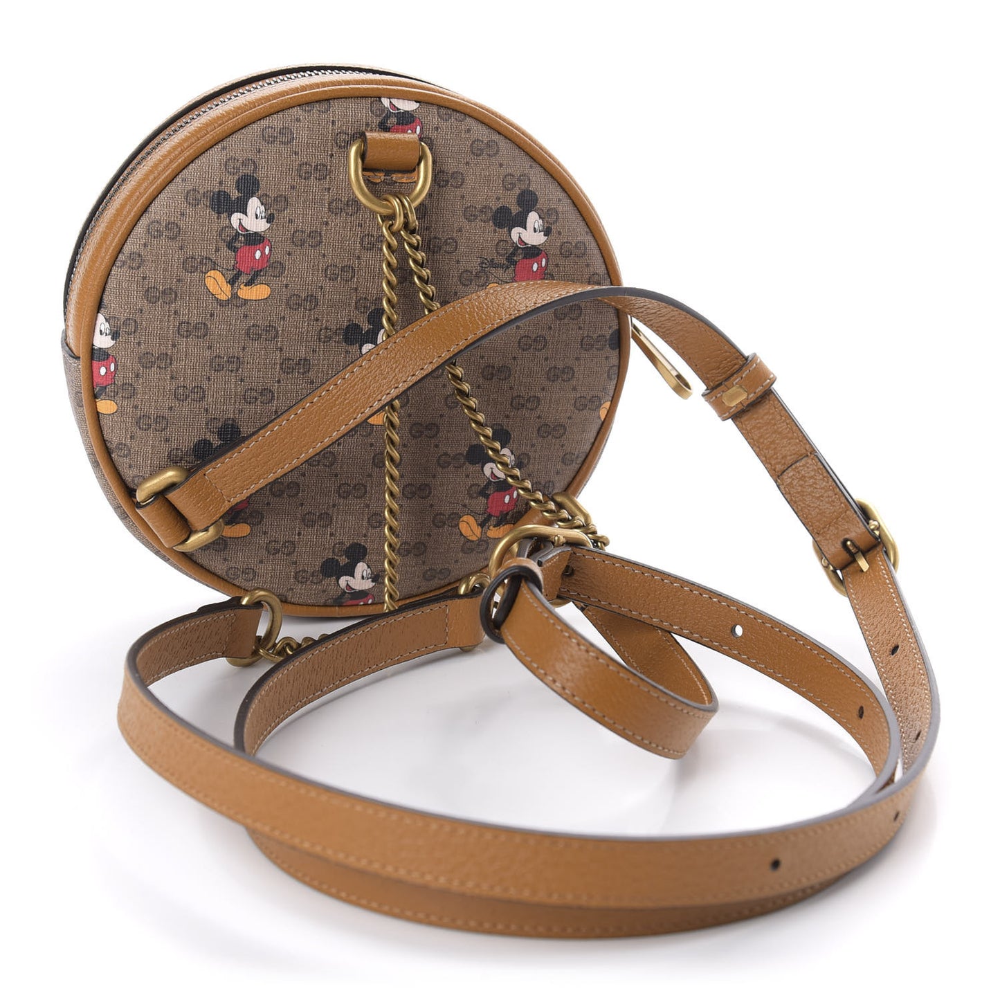 X DISNEY Mini Vintage GG Supreme Monogram Mickey Mouse Round Backpack Beige Vintage Sun Oil