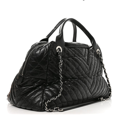 Chanel Aged Calfskin Chevron Large Soft Bowling Bag Black 3 of 10