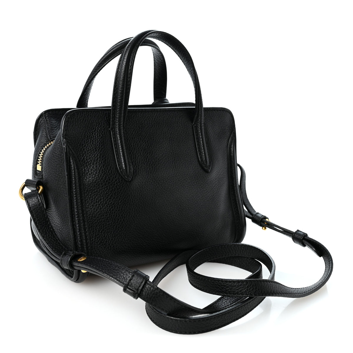 Pebbled Calfskin Mini Skull Padlock Zip Around Tote Black