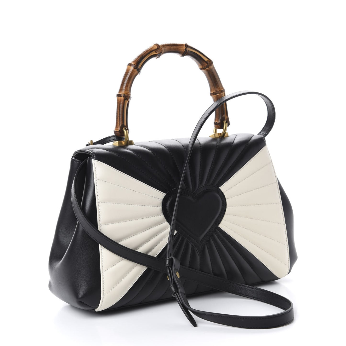 Calfskin Bamboo Trapuntata Queen Margaret Top Handle Bag Mystic White Black