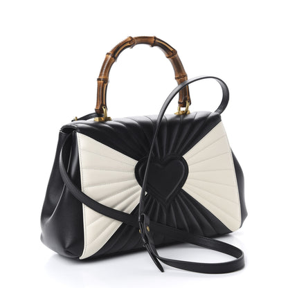 Gucci Calfskin Bamboo Trapuntata Queen Margaret Top Handle Bag Mystic White Black 4 of 11