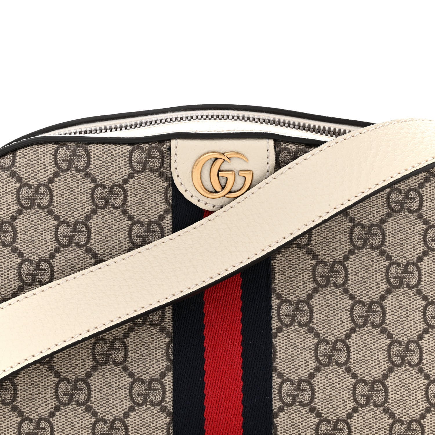 Gucci GG Supreme Monogram Textured Calfskin Web Small Ophidia Camera Bag Beige Ebony Mystic White 8 of 14