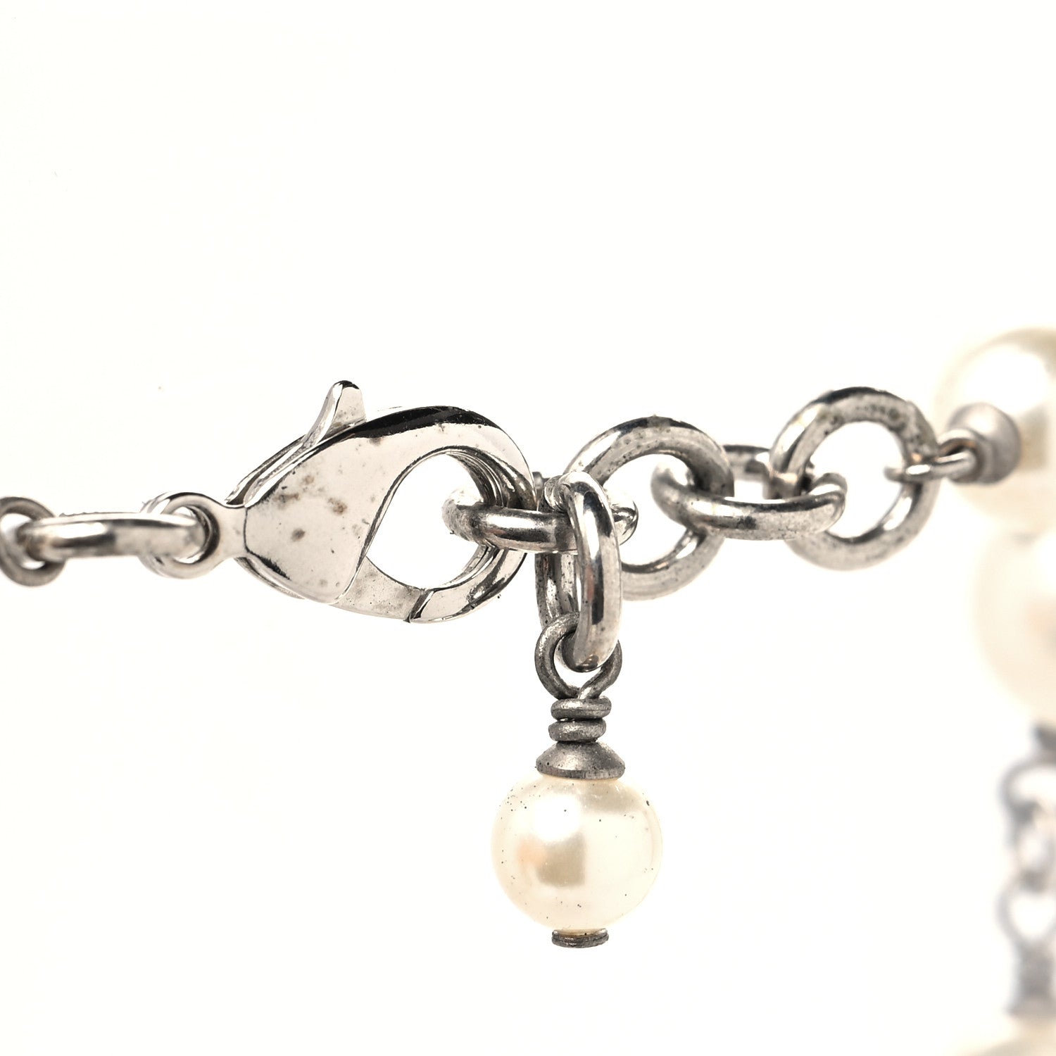 Chanel Graduated Pearl Crystal CC Long Necklace Silver 4 of 5