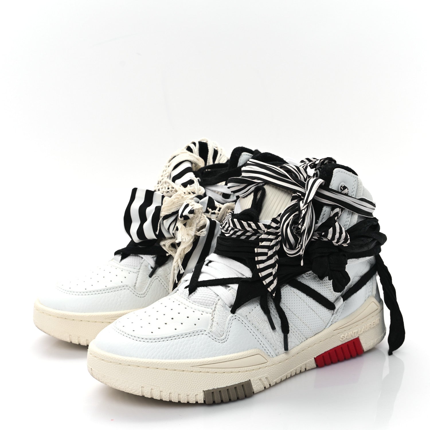 Saint Laurent Calfskin Smith High Top Sneakers 40 White Black 4 of 10