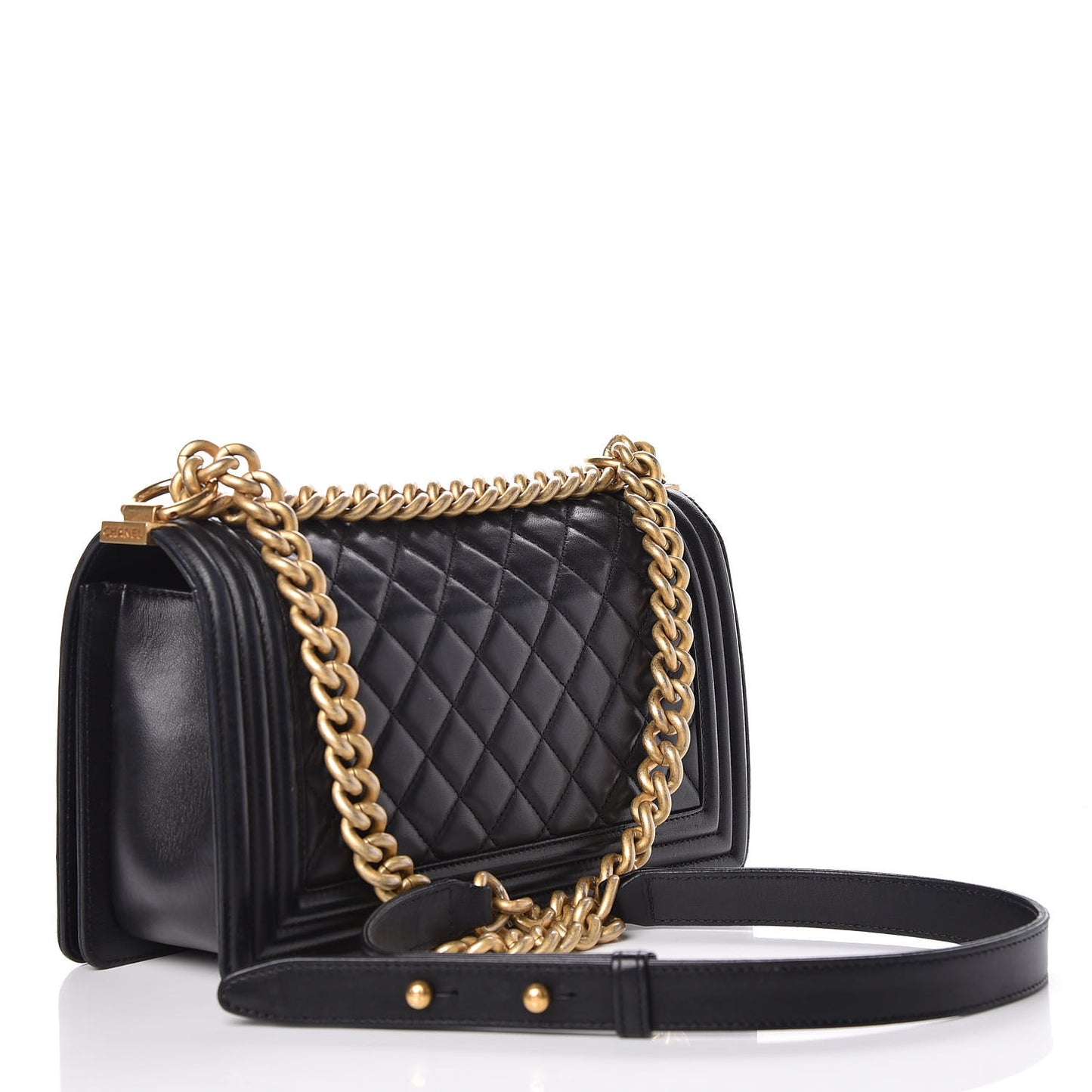 Lambskin Quilted Medium Boy Flap Black