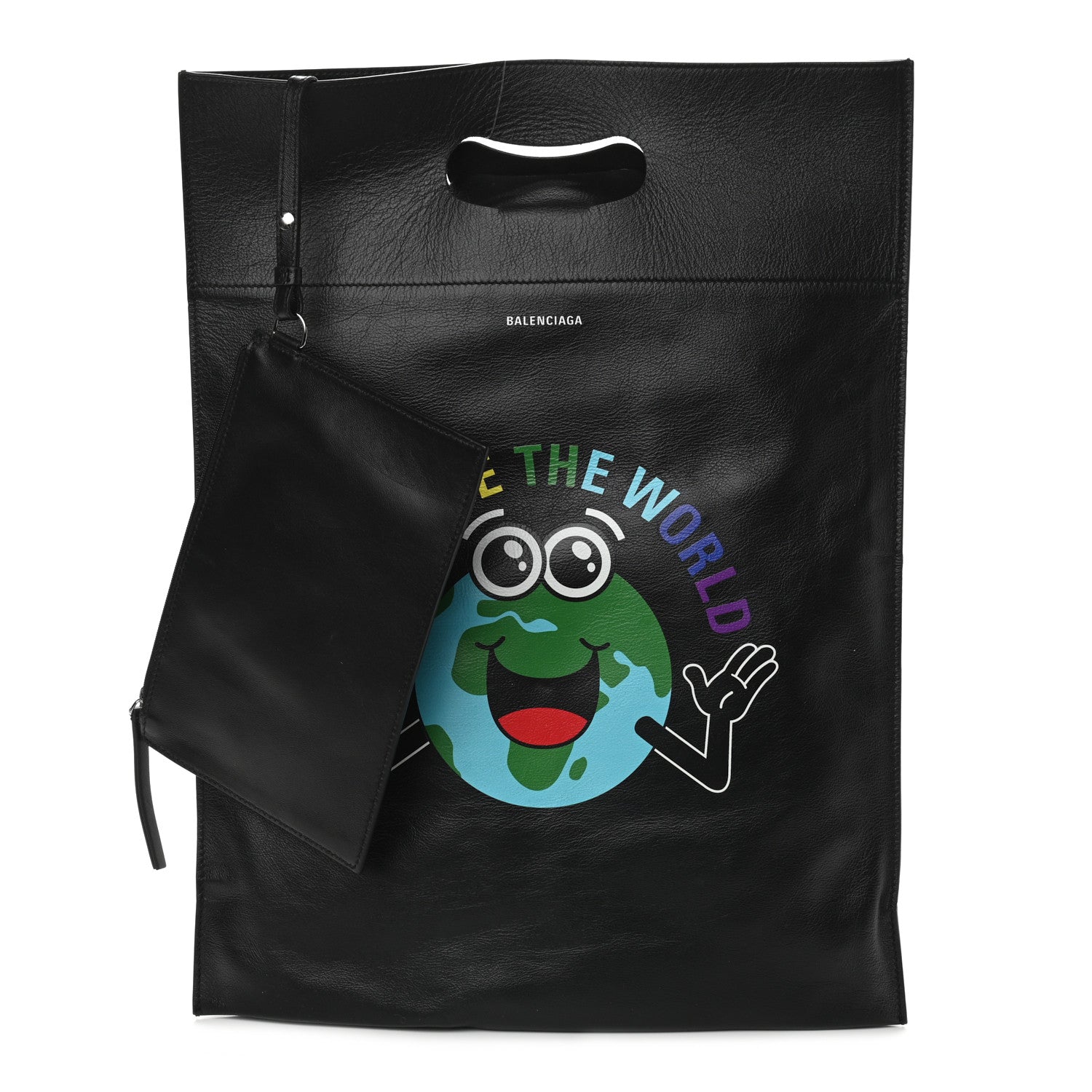 Balenciaga Calfskin Printed You Are The World Plastic Bag Shopper S Black 1 of 9