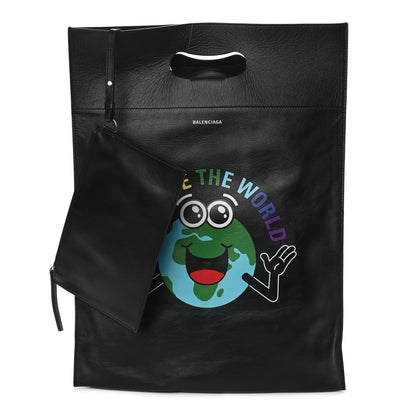 Balenciaga Calfskin Printed You Are The World Plastic Bag Shopper S Black 1 of 9