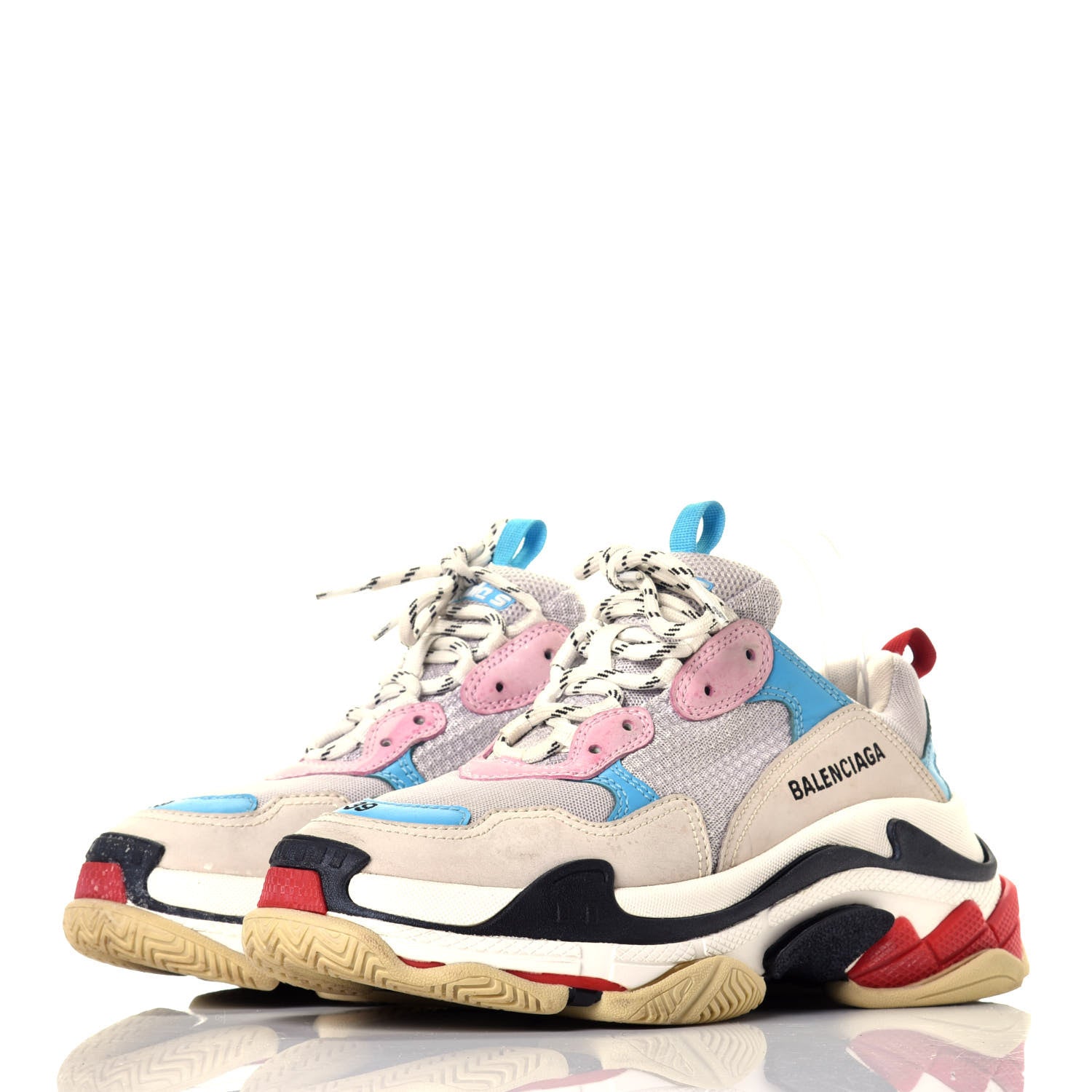 Balenciaga Fabric Mesh Womens Triple S Sneakers 39 White Blue Pink 3 of 7
