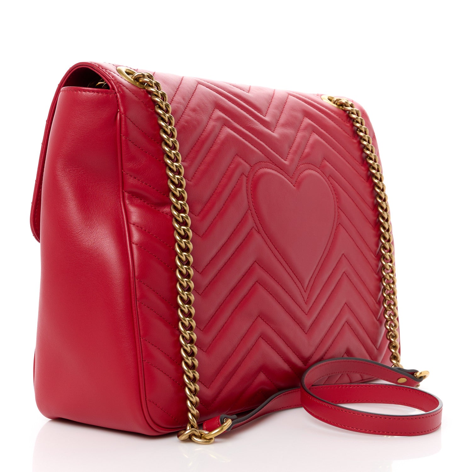 Gucci Calfskin Matelasse Large GG Marmont Shoulder Bag Hibiscus Red 3 of 12
