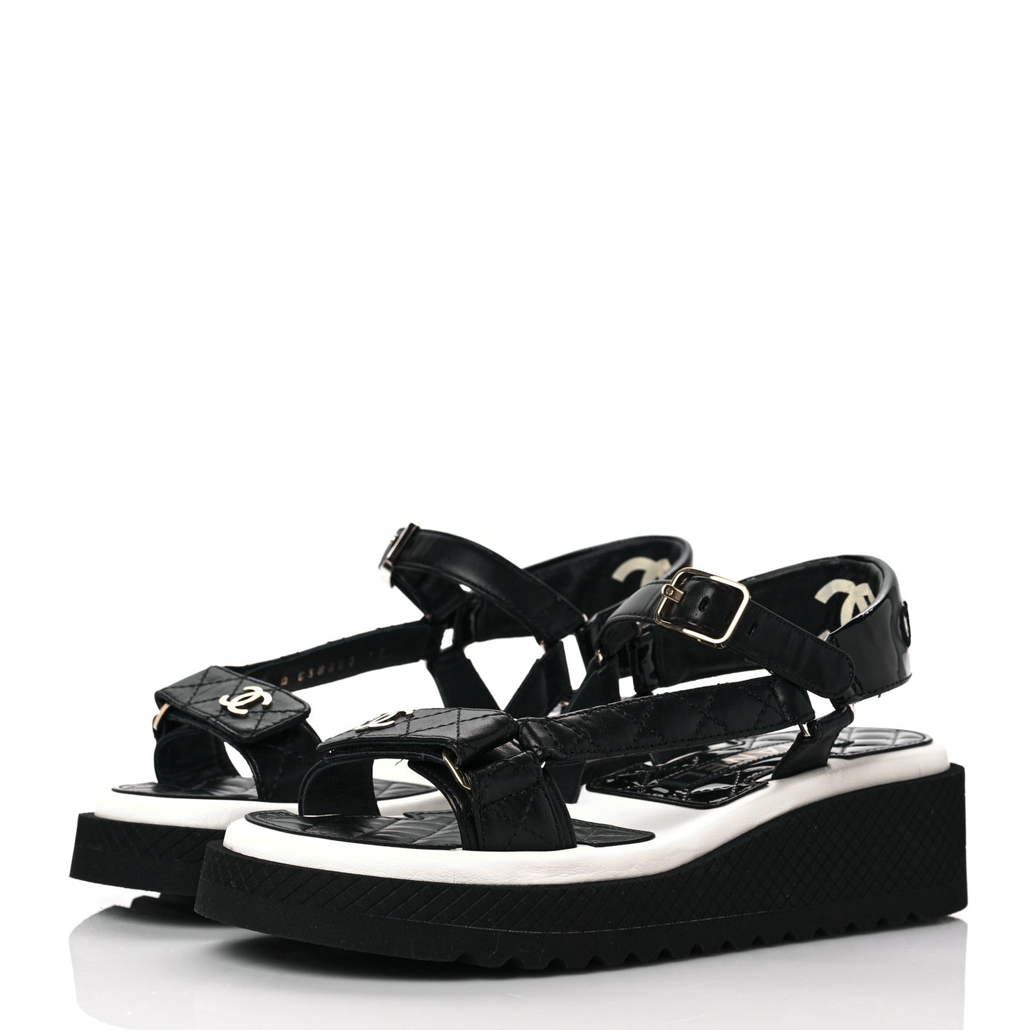 Lambskin Logo Platform Sandals 37 Black White