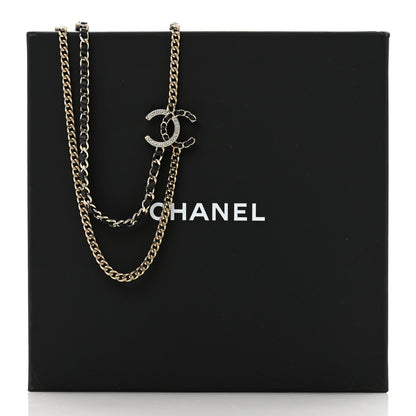Chanel Metal Calfskin Crystal CC Chain Necklace Black Gold 7 of 7