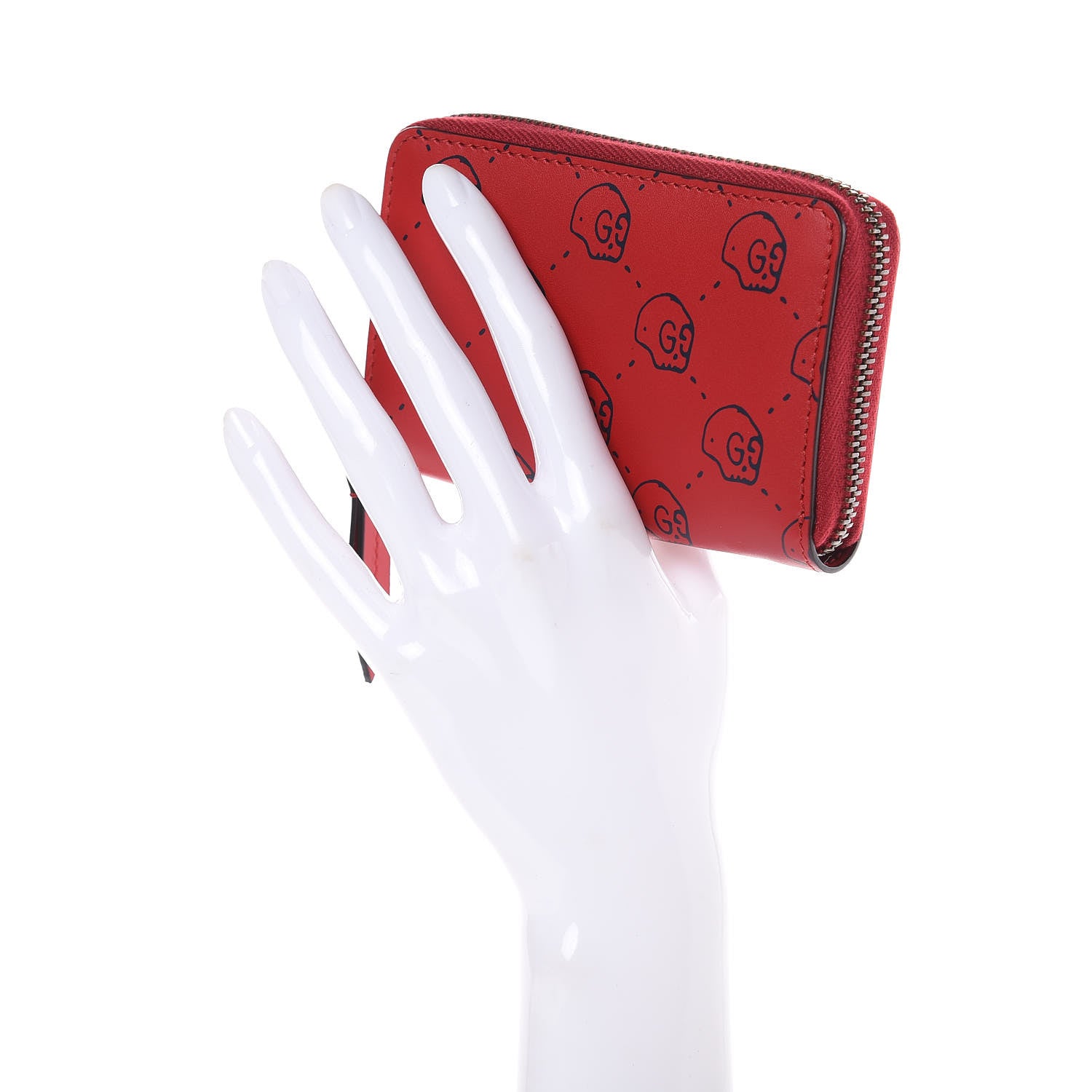 Gucci Calfskin GucciGhost Hamlet Skull Zip Around Card Case Hibiscus Red 2 of 7