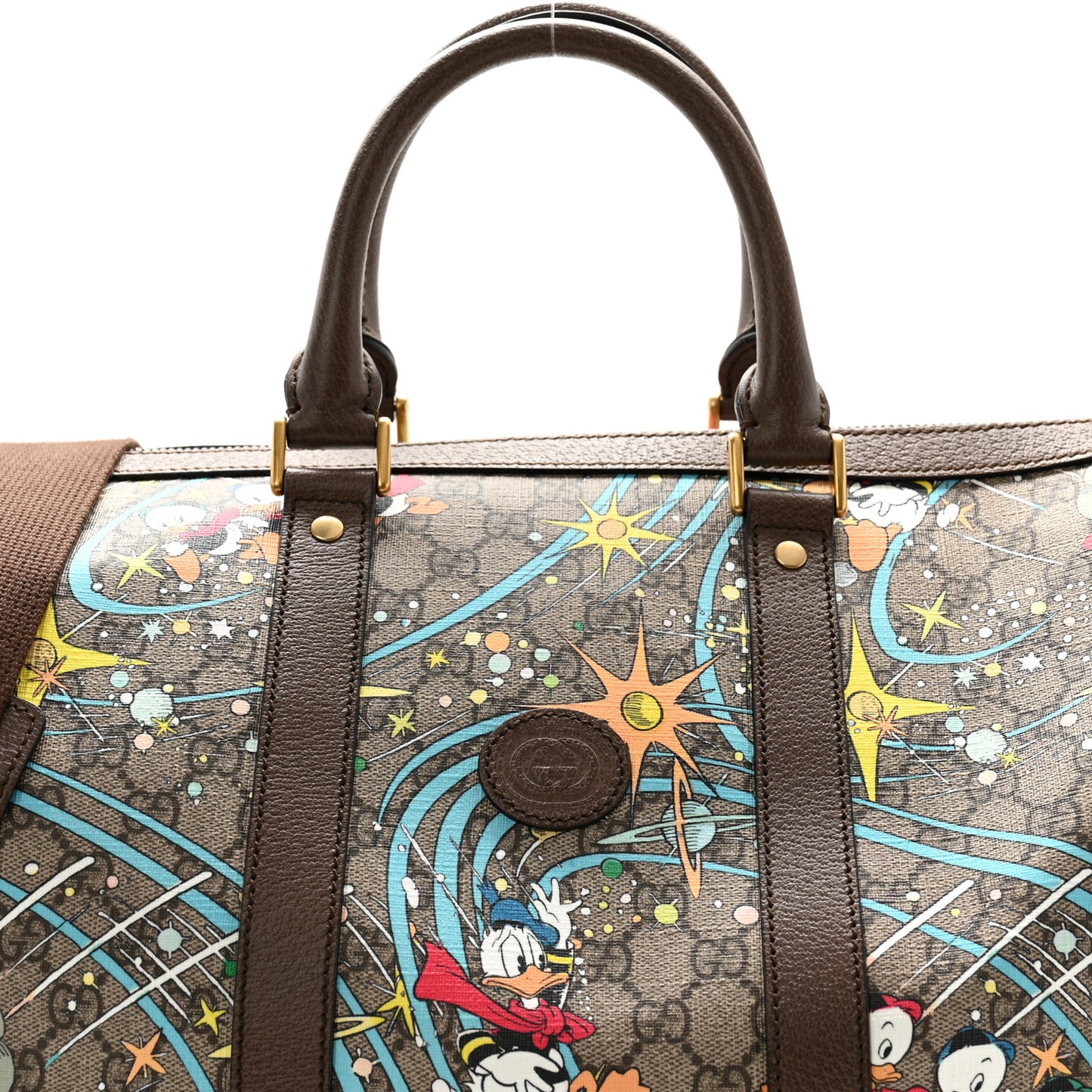 X DISNEY GG Supreme Monogram Donald Duck Retro Interlocking G Duffle Bag Beige Multicolor New Acero