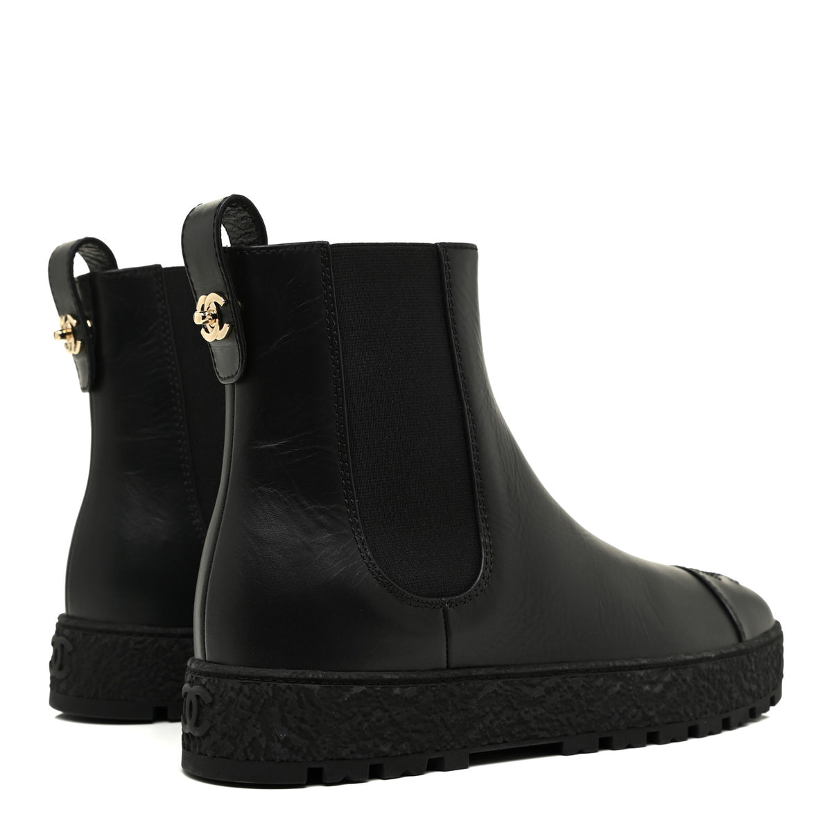 Chanel Calfskin Cap Toe CC Ankle Boots 39 Black 5 of 16