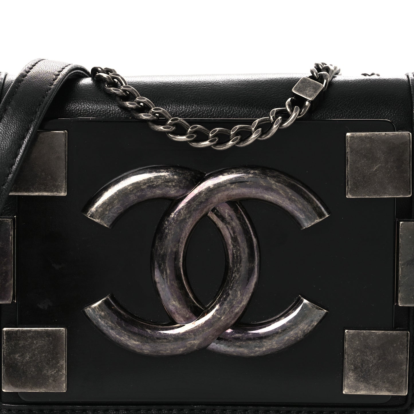 Plexiglass Lambskin Mini Boy Brick Flap Black