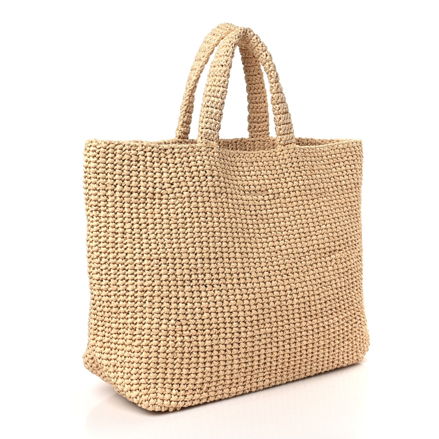 Yarn Raffia Effect Crochet Embroidered Logo Tote Naturale