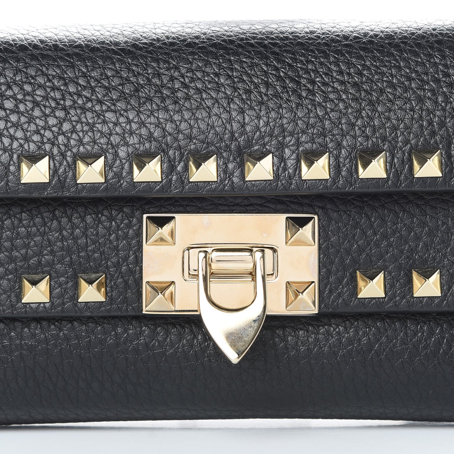 Grainy Calfskin Rockstud Double Flap Belt Bag Black