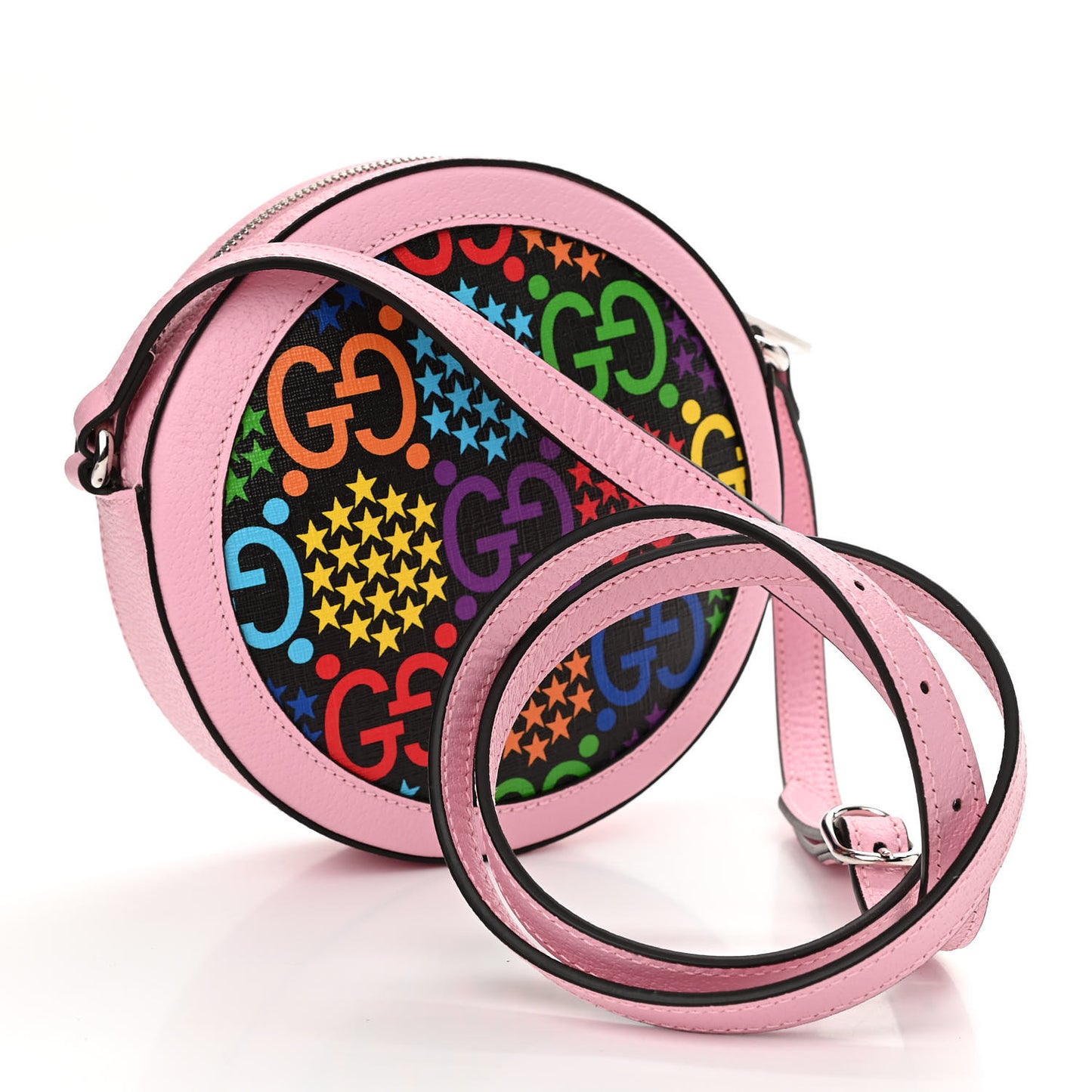 GG Supreme Monogram Psychedelic Round Shoulder Bag Black Multicolor Sugar Pink