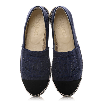 Chanel Denim Toile CC Espadrilles 37 Navy Black 5 of 15